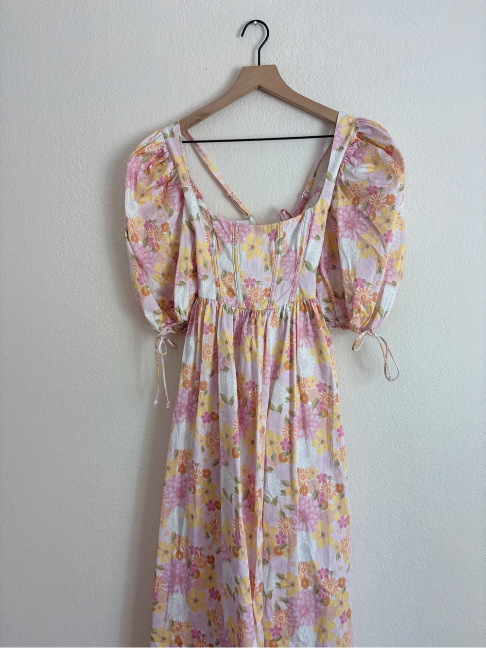 For Love and Lemons Carrie Floral Square-Neck Pink Puff-Sleeve Midi Dress - Picture 12 of 12